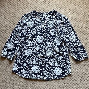 Talbots Navy and White Sheer Blouse Size M
